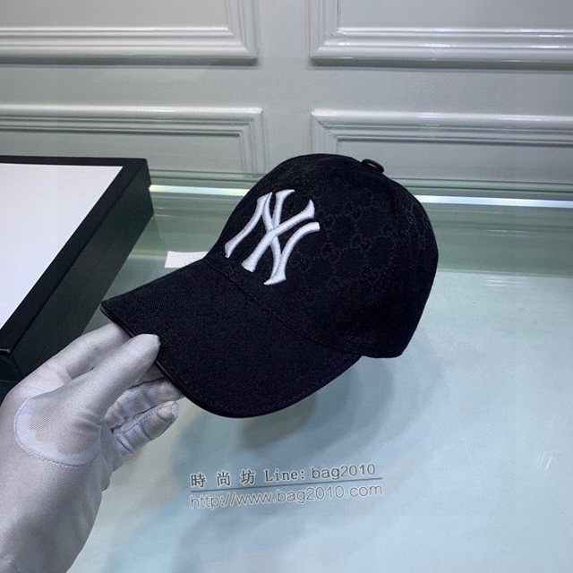 Gucci聯名NY帽子 古馳GG印花刺繡鴨舌帽棒球帽  mm1728